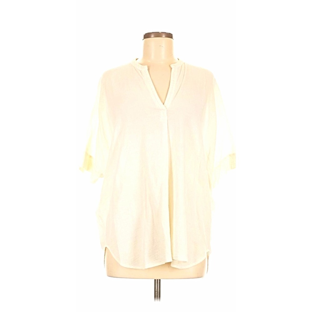Stateside Womens White Solid V-Neck Short Sleeve Pullover Blouse Top Size M